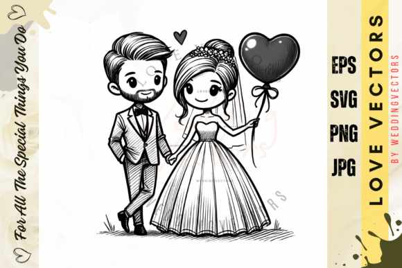 Enchanting Watercolor Romance: Wedding Couple & Love Vectors