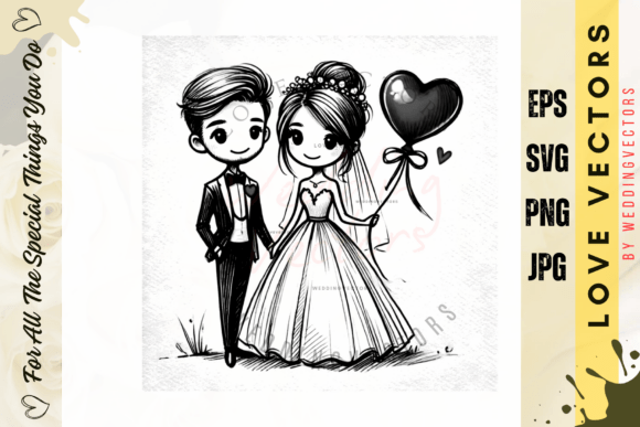 The Art of Eternal Romance: Wedding Couple and Love Vectors - C3803