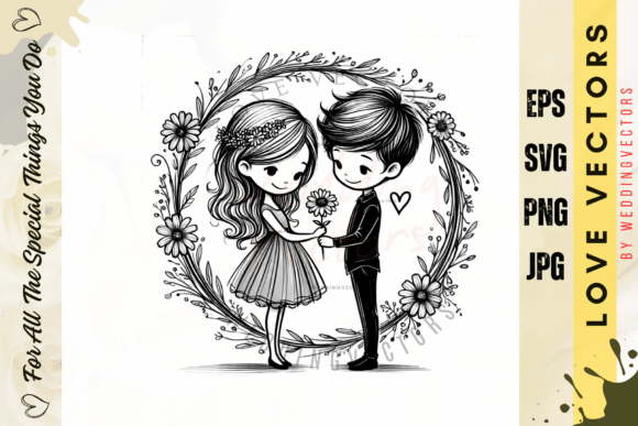 Wedding Couple and Love Vectors - C2716: Elegance in Every Line