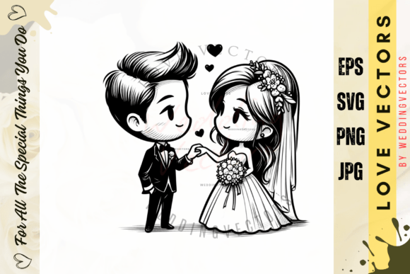 Wedding Couple and Love Vectors - C3634: Elegant Bridal Illustrations